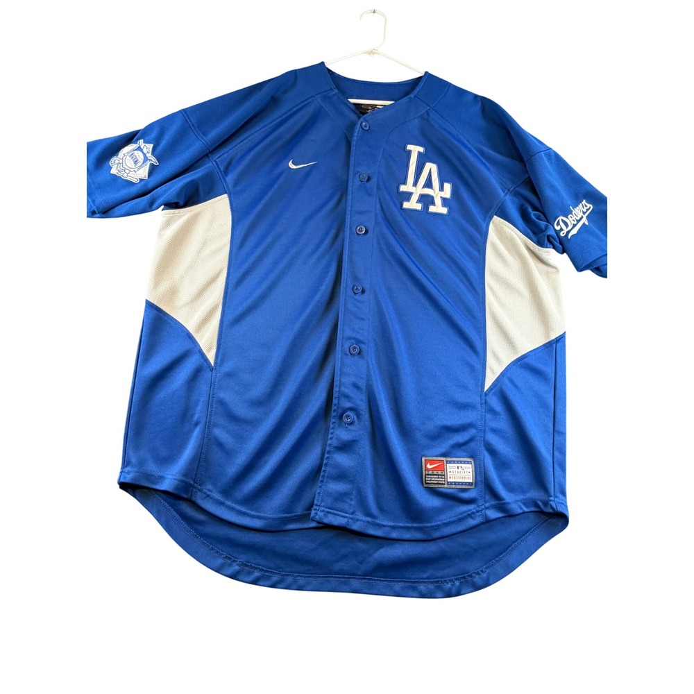 Nike Los Angeles Dodgers MLB Baseball Jersey Blue White XL Button Up Vtg Style